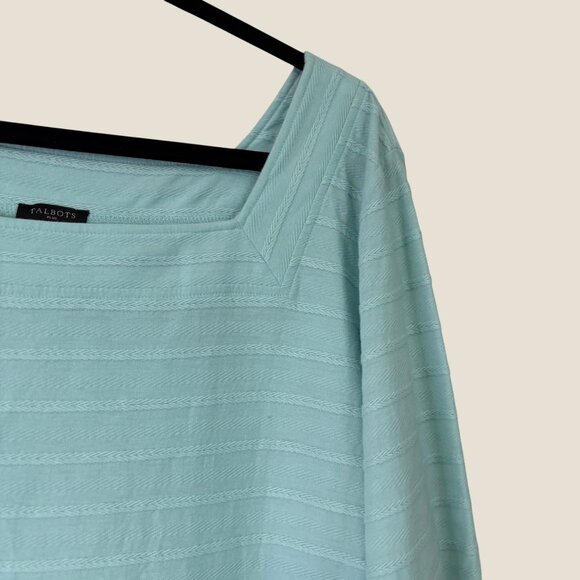 Talbots Square Neckline Rope Pattern Blue Blouse 3/5 Sleeve Size 2X - Picture 6 of 8